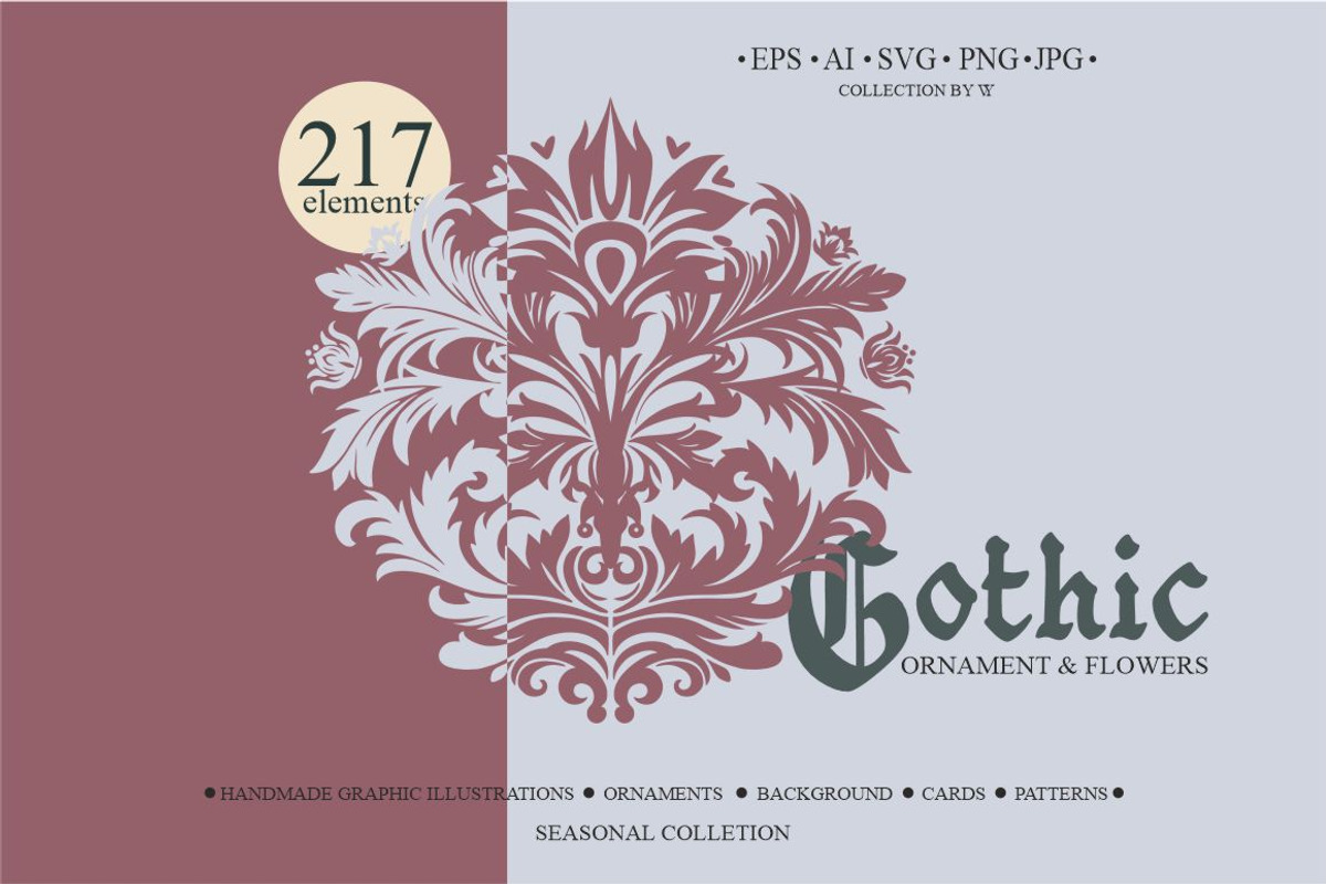 Gothic Ornament and Flowers, a Pattern Graphic by Collection by VY (Photo 1 of 11)