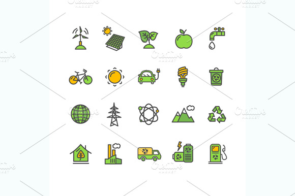 Ecology Colorful Outline Icon Set.