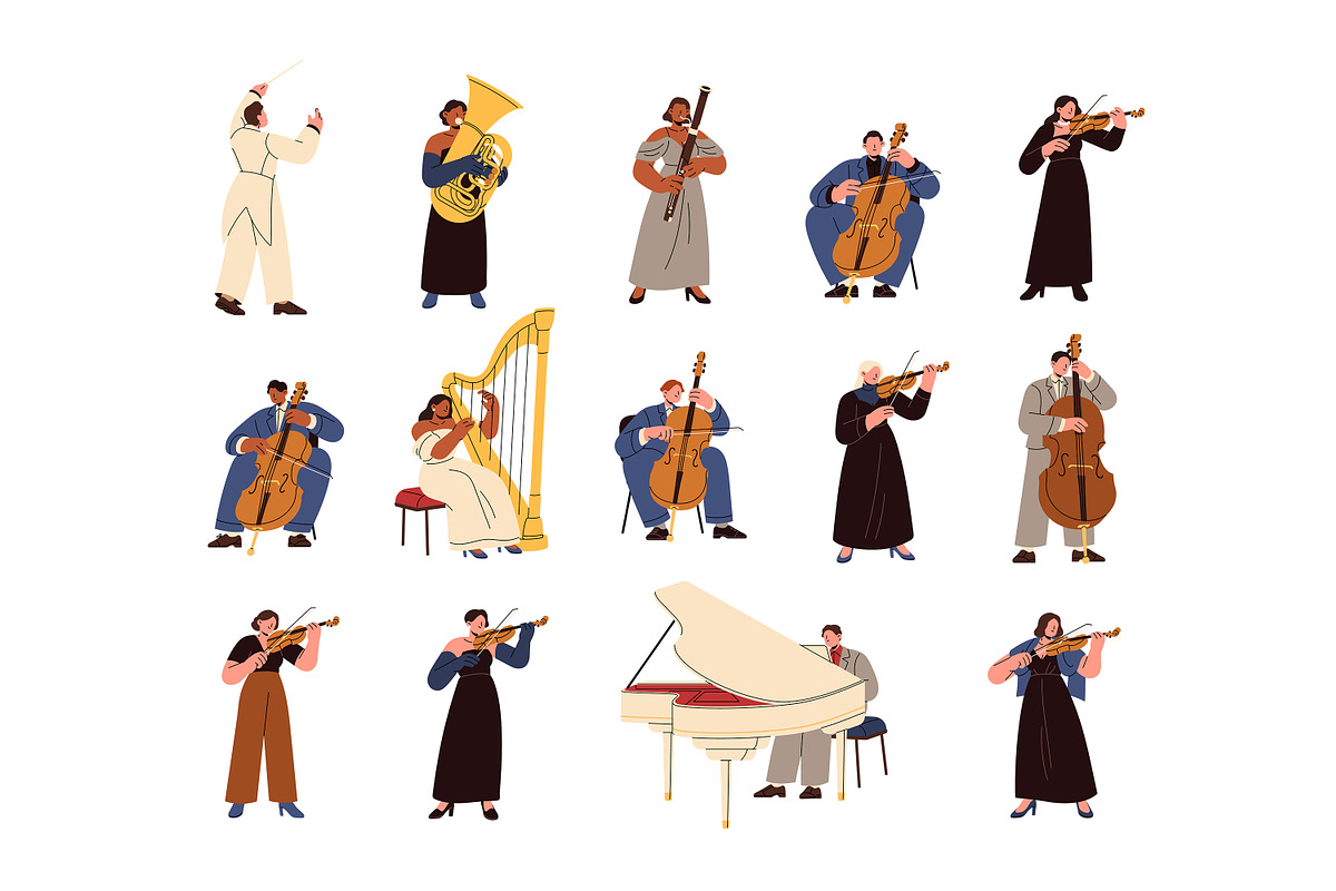 Symphonic orchestra musicians set, a Person Illustration by PaperTrident (Photo 1 of 5)