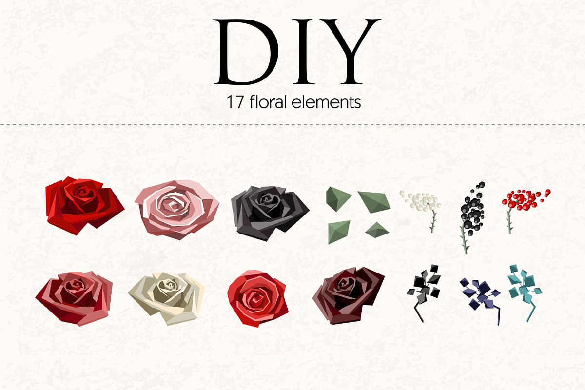Eternal Love. Vintage low poly set, an Object Graphic by Satika (Photo 4 of 10)