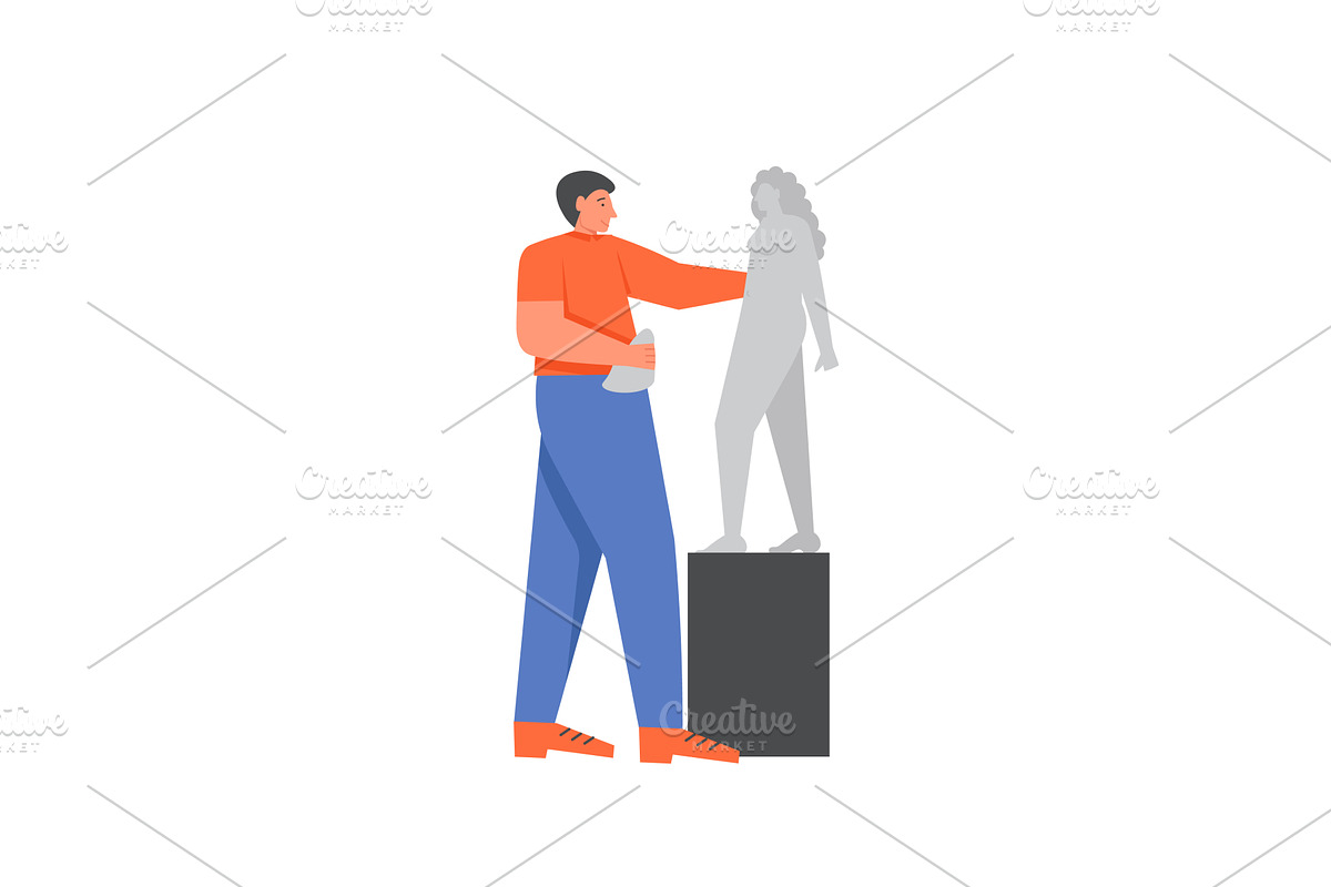 Sculpture creation, vector flat, an Object Illustration by Sky Pics Studio