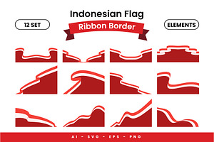 Indonesian Flag Ribbon Border Set, an Object Illustration by Eighteen Studio