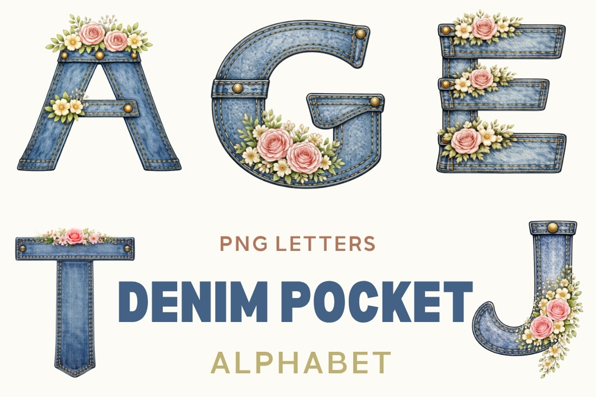 Denim Floral Alphabet PNG Bundle, a Duotone Icon by Tanya Kart (Photo 1 of 4)