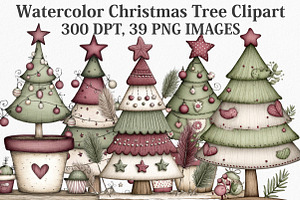 Watercolor Christmas Tree Clipart, an Illustration by Canvas Craft
