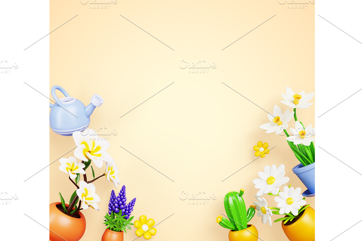 3d flowerpots frame - summer border, a Plants & Tree 3D Model by Marozhkastudio