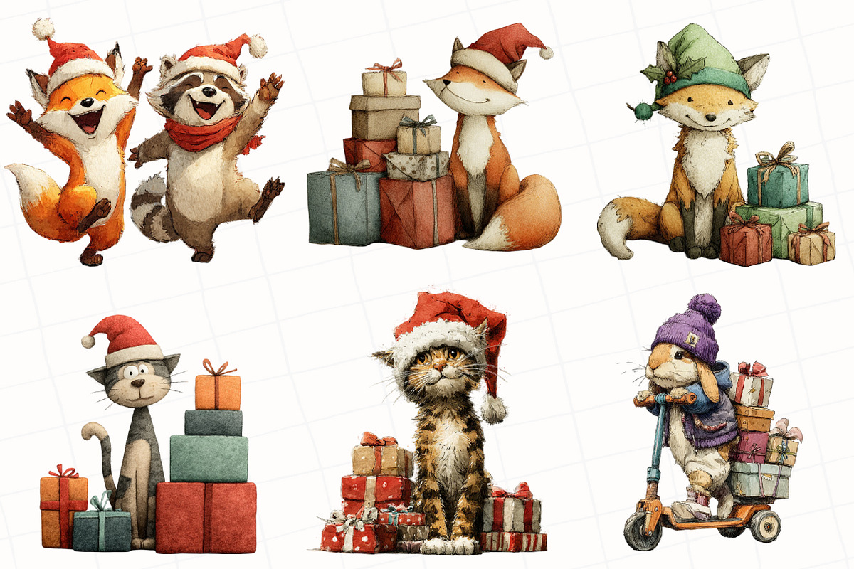 Whimsical Christmas Animal Clipart, an Illustration by OK Design (Photo 5 of 5)
