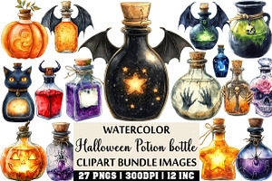 Halloween Potion bottle Clipart Set, an Illustration by Craft Nest