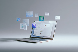 Modern laptop with floating windows, a Photo by Beautiful things