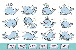 Cute Whale Cartoon Doodle Set svg, an Animal Illustration by Ghagra