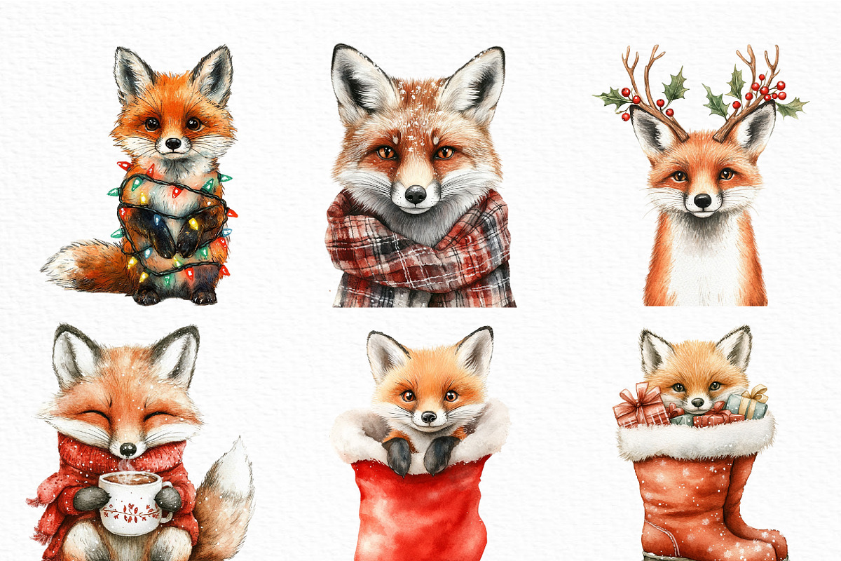 Christmas Fox Clipart Set, an Illustration by Craft Nest (Photo 5 of 6)