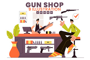 9 Gun Accessories Shop Illustration, an Object Illustration by denayunebgt