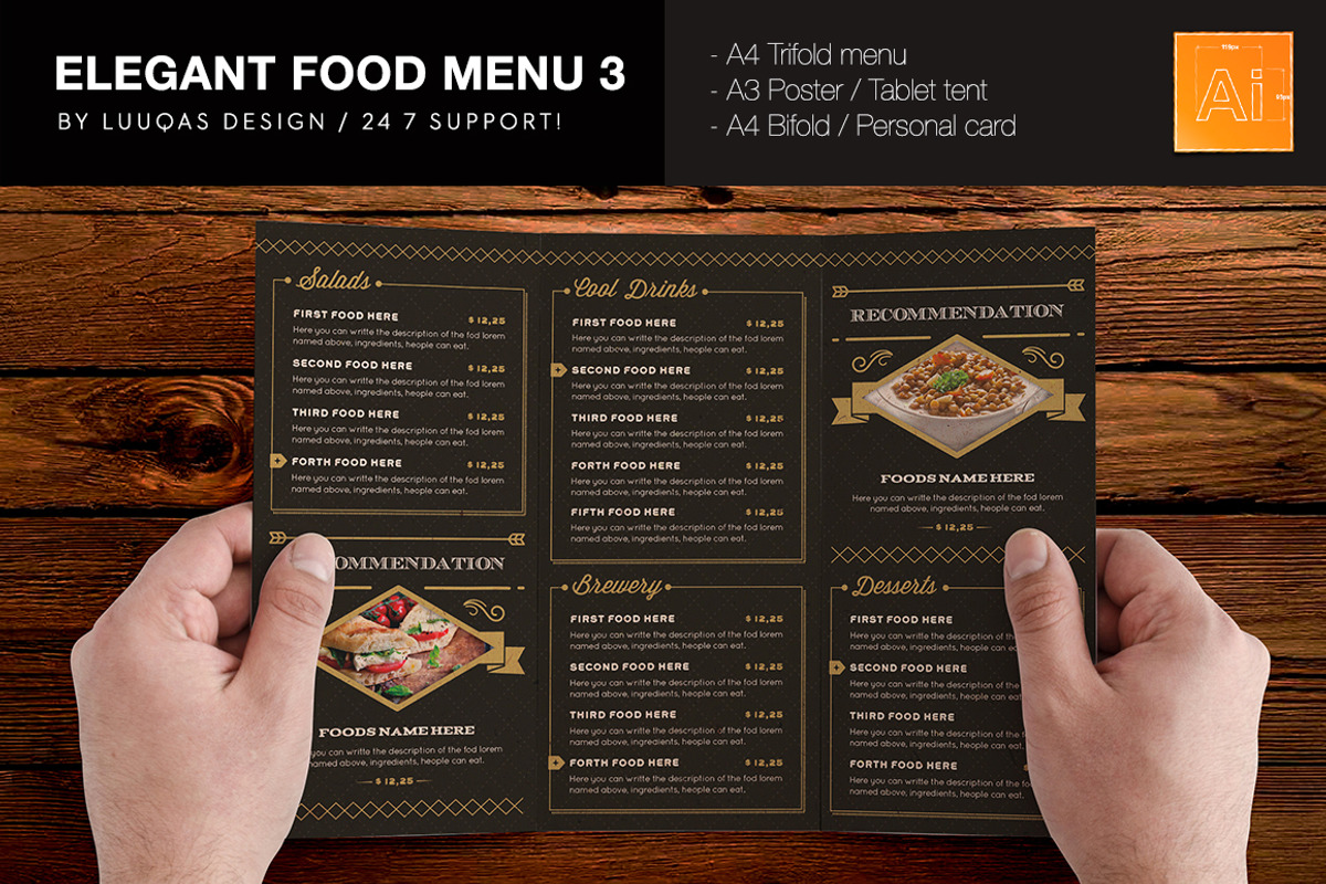 Elegant Food Menu 3 Dark Version, a Brochure Template by Luuqas Design (Photo 2 of 6)