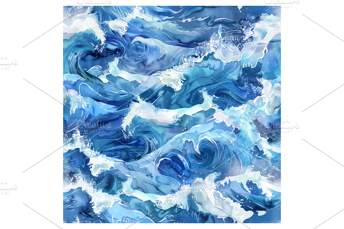 Watercolor Waves Digital Paper, a Pattern Graphic by Chromolume Studio (Photo 9 of 28)