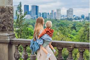 Mother with her young son near, an Architecture Photo by Elizaveta Galitskaya