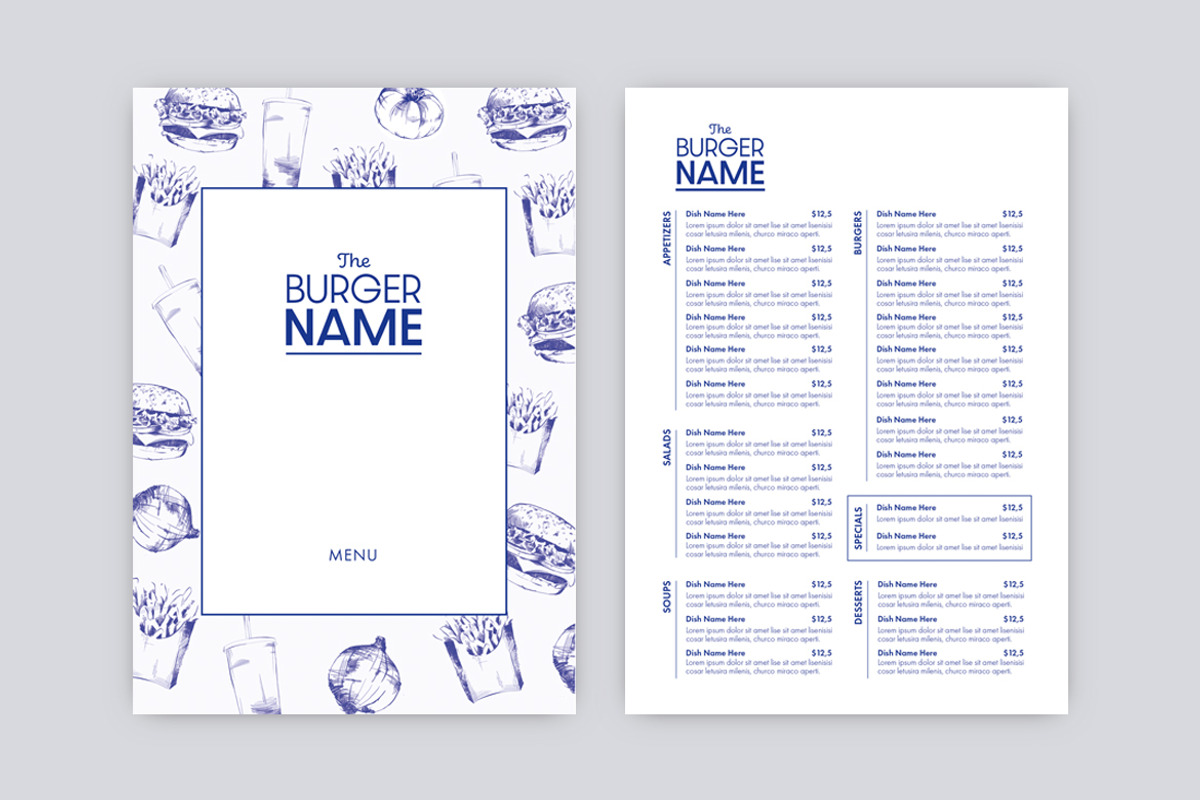 Minimal Blue Style Burger Menu, a Print Template by McLittle Stock (Photo 2 of 2)