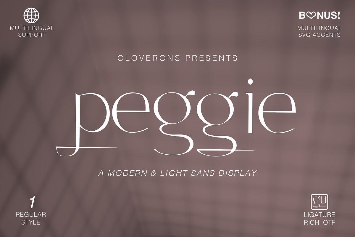 Peggie - Light Modern Sans Display, a Sans Serif Font by Cloverons (Photo 1 of 14)