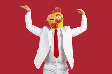 Funny man in chicken mask dance in, a Person Photo by StudioRomantic