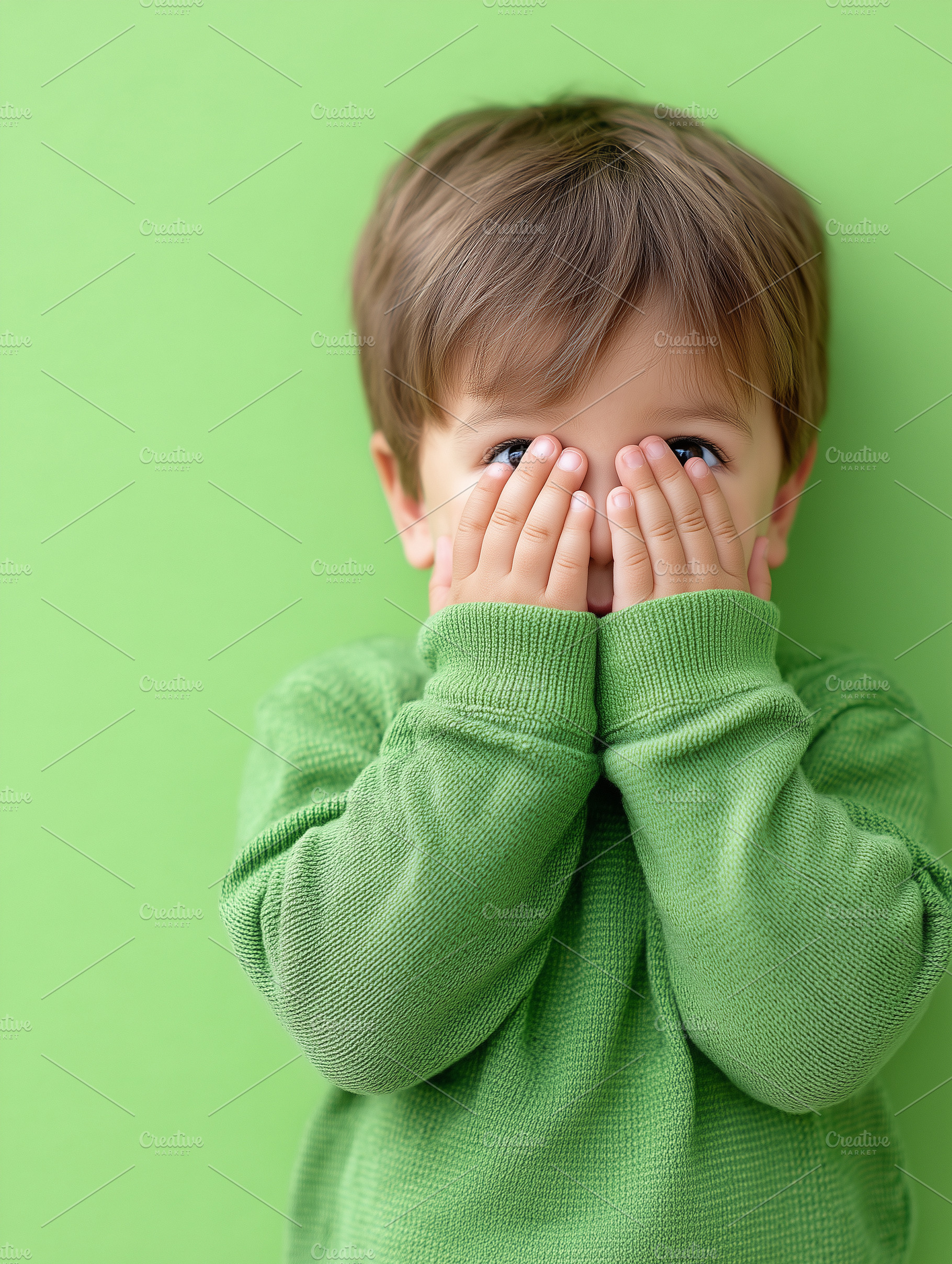 Cute little boy in a green sweater, a Person Photo by MistyDay