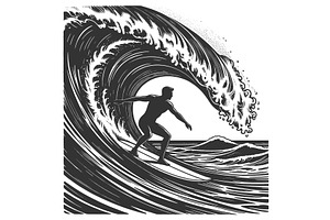 Surfer Riding Massive Ocean Wave, a Sport Illustration by AlexArt