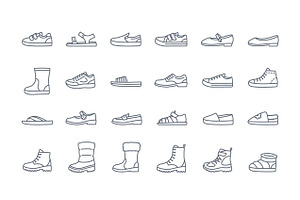 Kids Shoes Boots Sandals Line Icons, an Outline Icon by Vectorikart