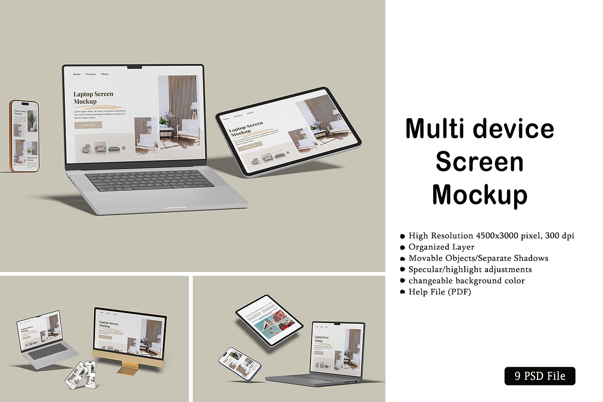 Multi Device Mockup, an iPhone Mockup by rizalamora (Photo 1 of 10)