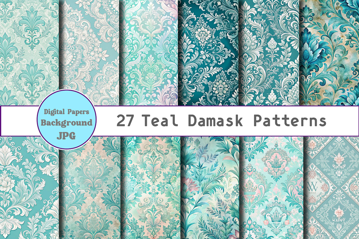 Teal Damask Patterns, a Background Graphic by Wow Magic (Photo 1 of 2)