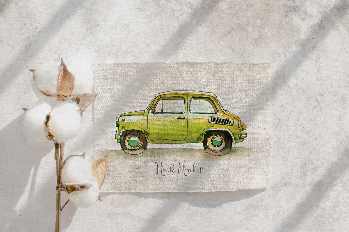 Retro cars. Watercolor illustrations, a Transportation Illustration by iri-illustration (Photo 11 of 11)