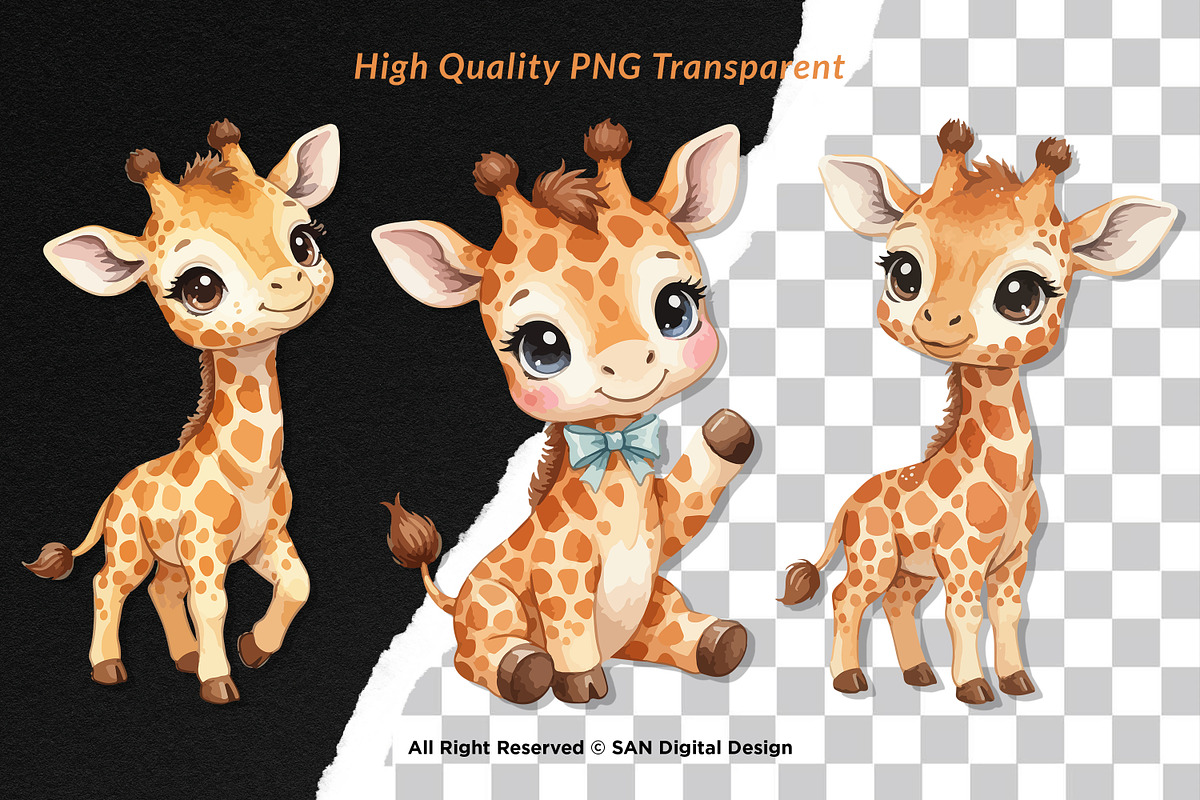 15 Bundle Watercolor Cute Giraffe, an Animal Illustration by Morspective (Photo 2 of 8)