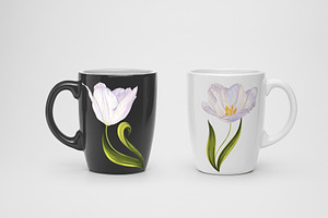 Realistic Vector White Tulips Set