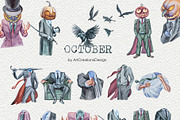 Watercolor October Clipart Set, an Illustration by ArtCreationsDesign (Thumbnail 2 of 10)