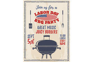 Vintage Labor Day Barbecue Poster.