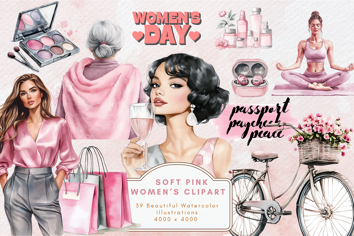 Soft Pink Women's Clipart, an Illustration by NadiaTheronArt (Photo 1 of 4)