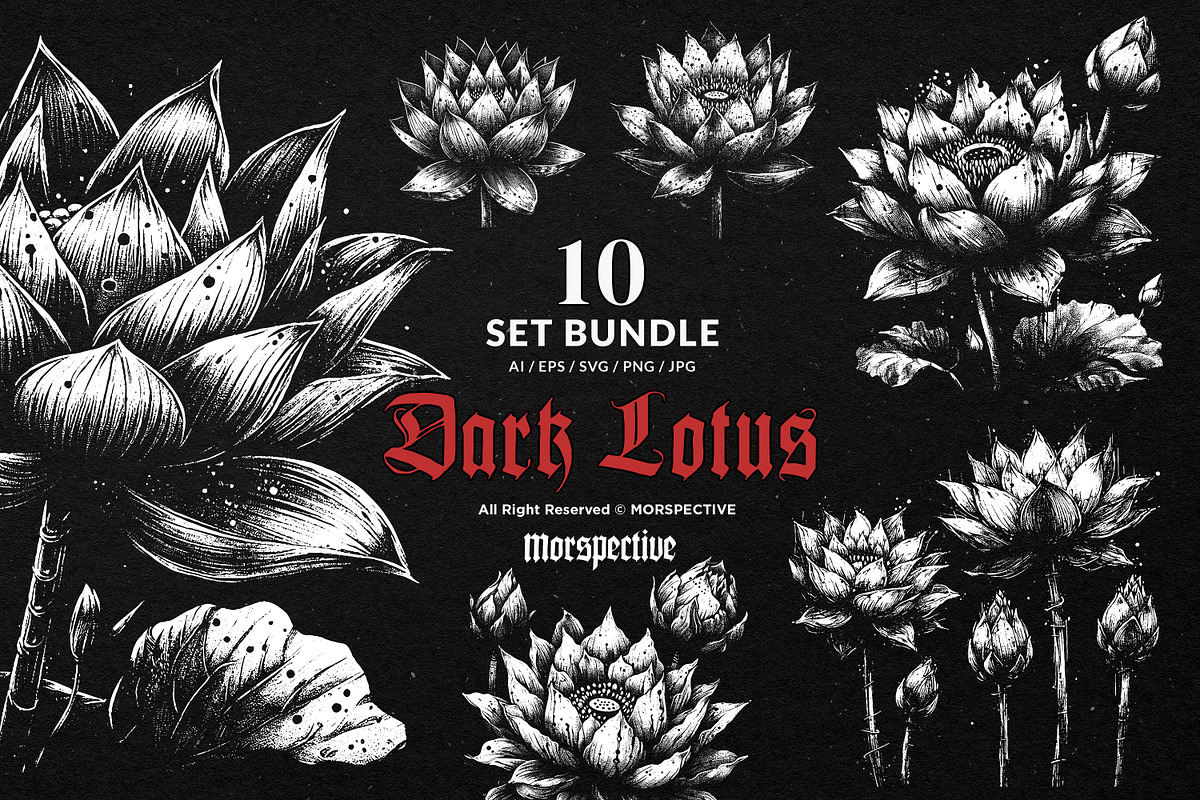 10 Bundle Dark Art Lotus Flower, an Illustration by Morspective (Photo 1 of 7)