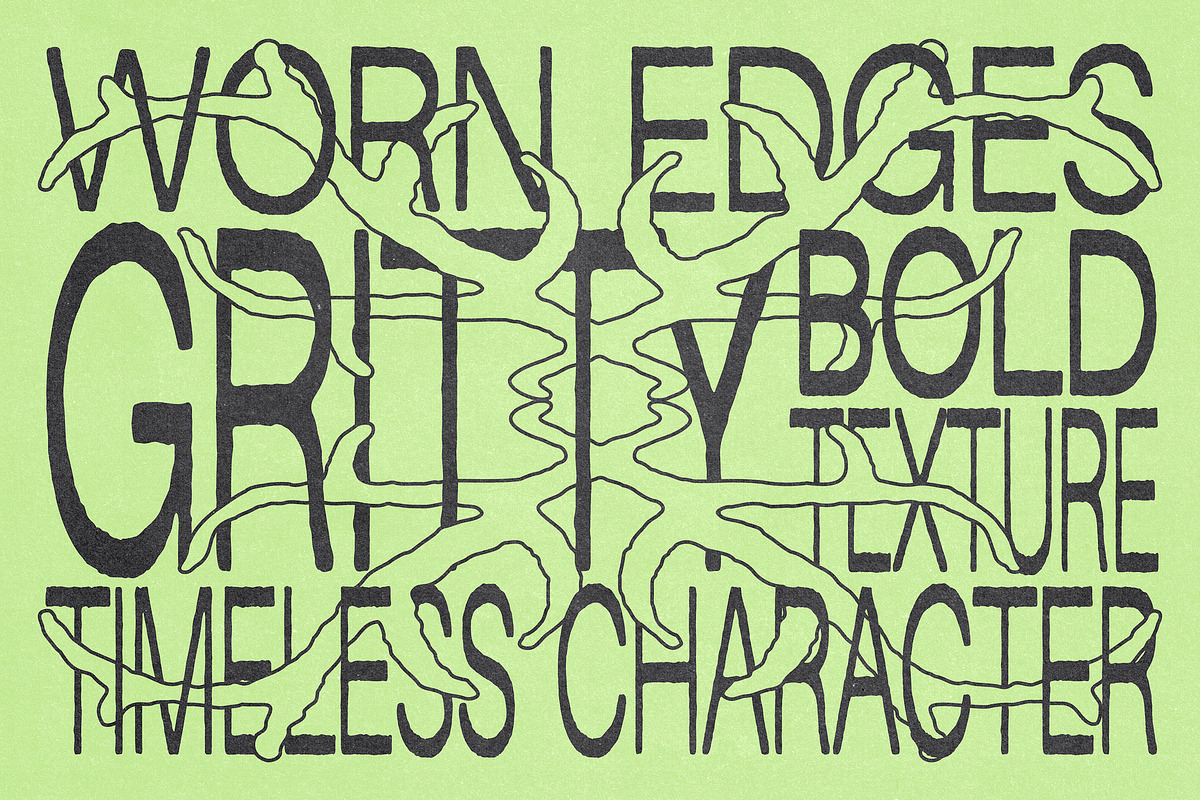 Pressed Flaws Textured Typeface, a Sans Serif Font by softulka (Photo 2 of 5)