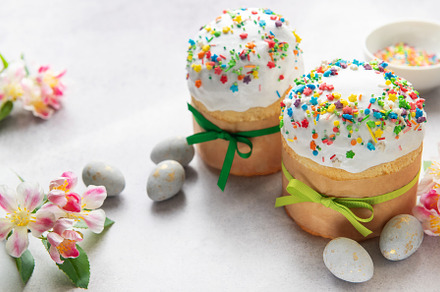 Easter cakes with colorful sprinkles and decorated eggs celebrat, a Holiday Photo by Olena Rudo