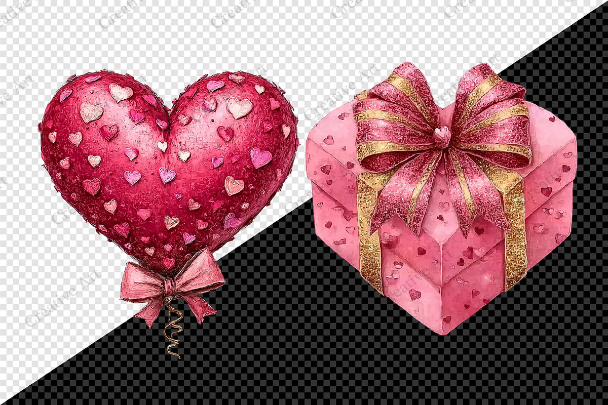 Watercolor Valentine Gift Clipart, an Illustration by Creative Art (Photo 8 of 9)