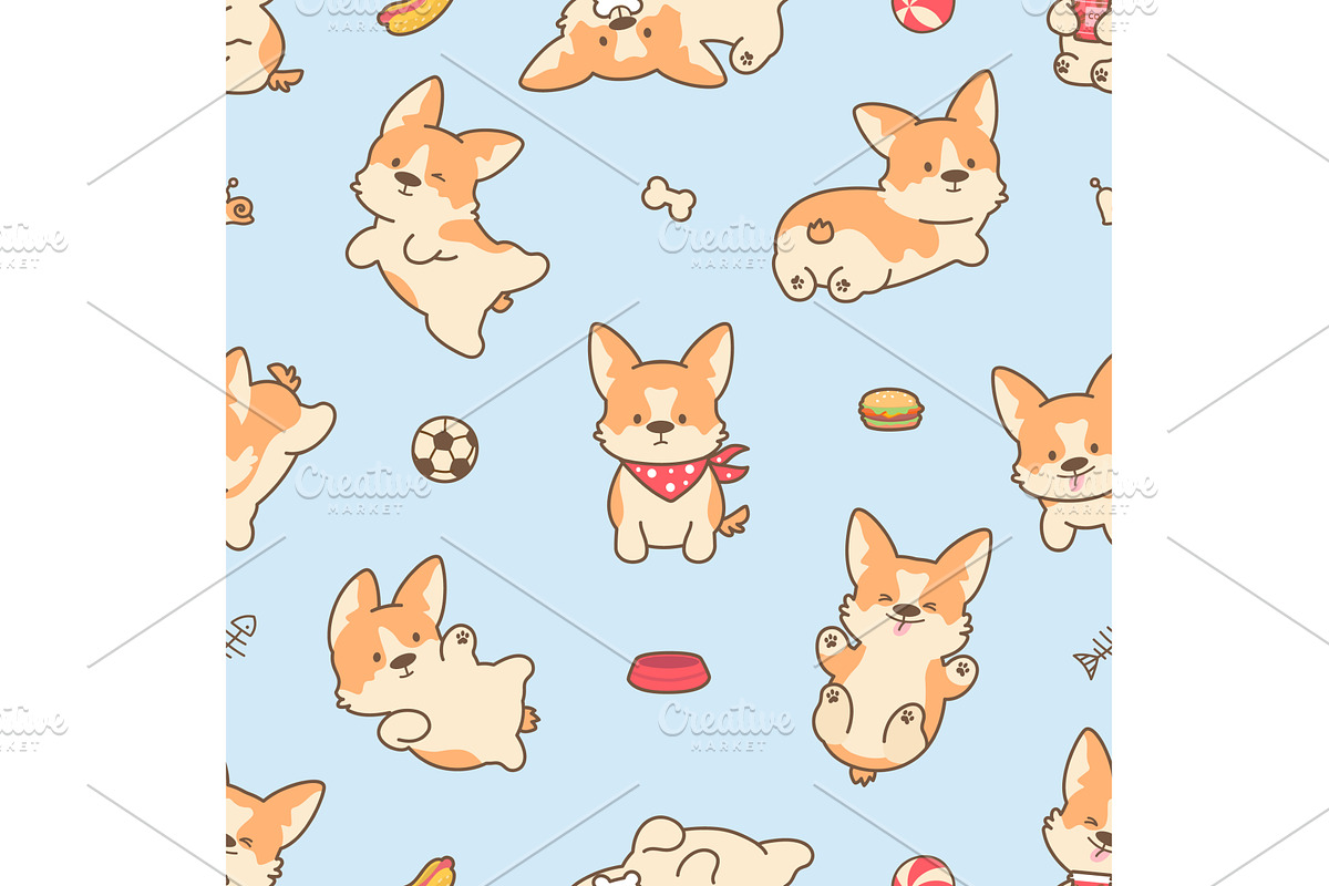 Kawaii puppy seamless pattern. Red, an Animal Illustration by Valerie Bodnar