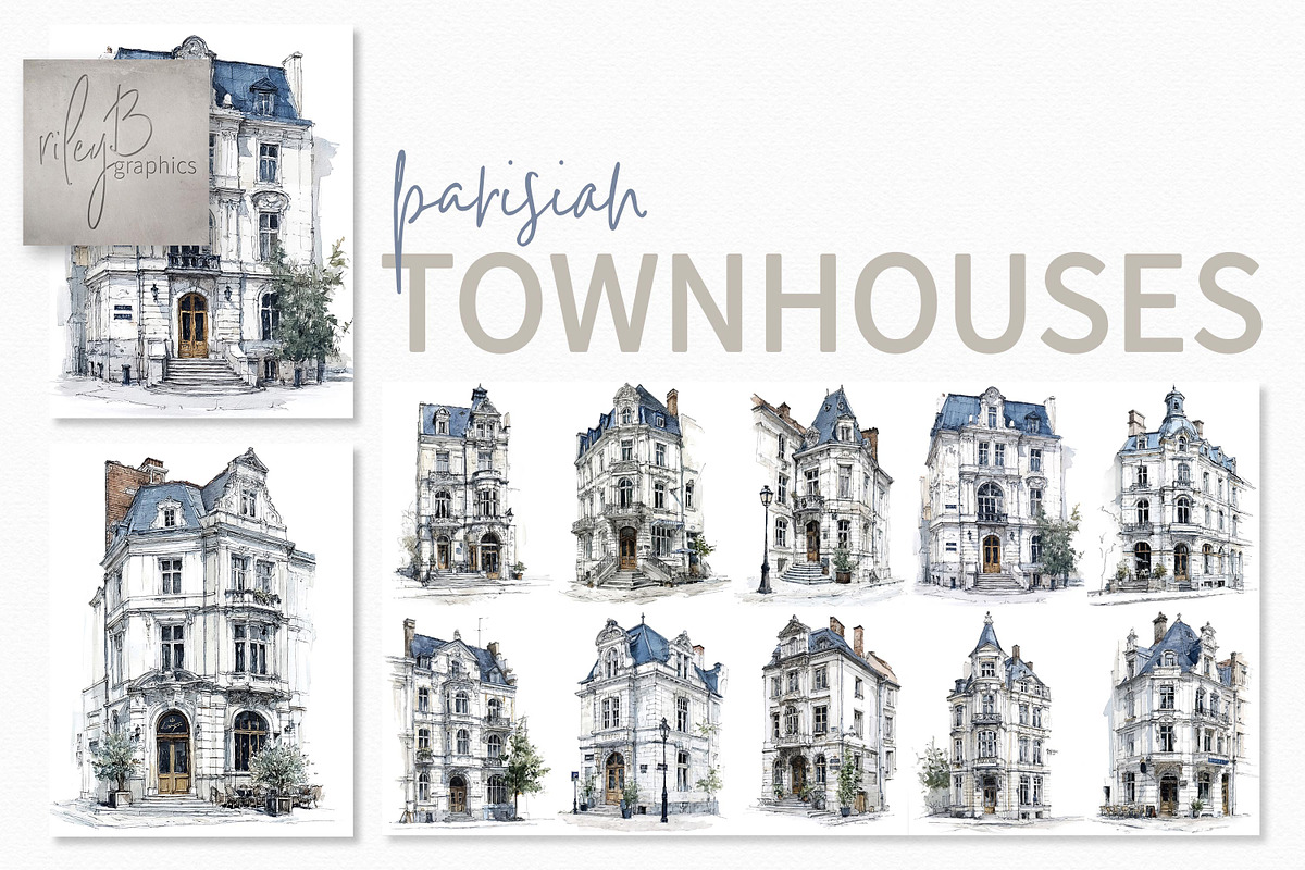 Parisian Townhouses, a Decorative Illustration by rileyBgraphics (Photo 1 of 7)