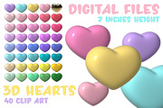 3D Hearts clipart. Hearts icon PNG, a Decorative Illustration by VectoriyA (Thumbnail 1 of 3)