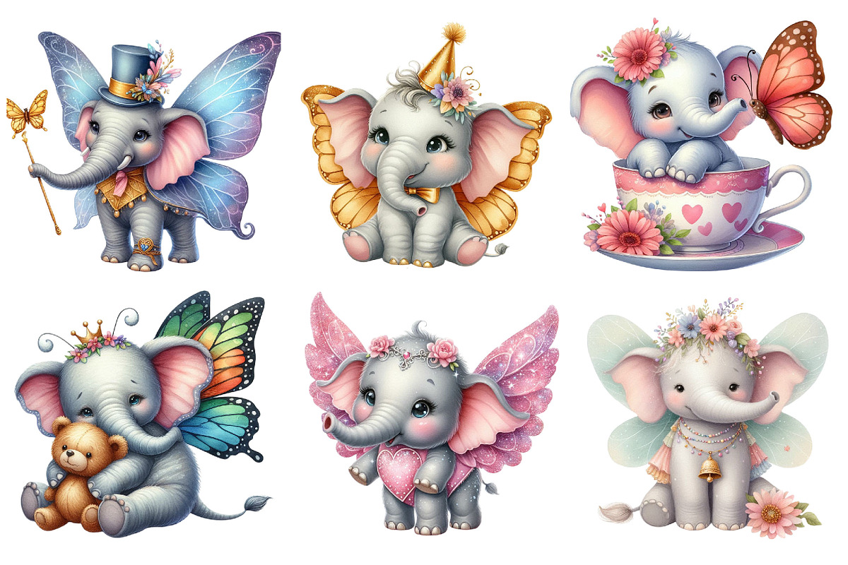 Cute Baby Elephants with Wings PNG, an Illustration by Pixels.Craft (Photo 2 of 6)