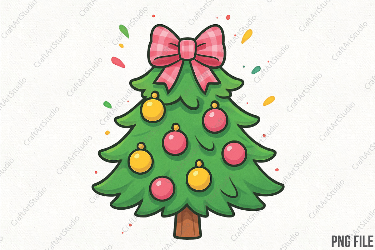 Christmas Tree Merry and Bright PNG, an Illustration by CraftArtStudio (Photo 1 of 4)