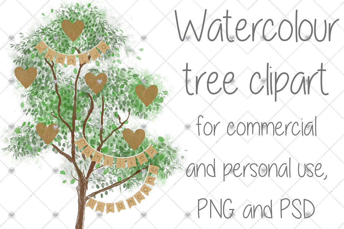 Family Tree clipart, Watercolour,, an Illustration by CommercialCliparts