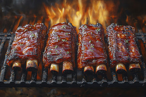 Grilling mouthwatering ribs over a r, a Photo by Tanuart