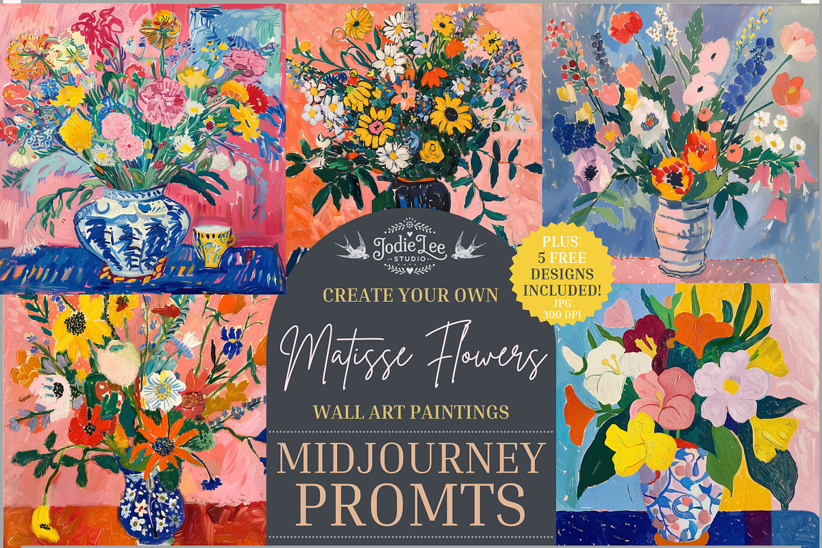 FLORAL WALL ART MIDJOURNEY PROMPTS, a Decorative Illustration by Jodie Lee Studio