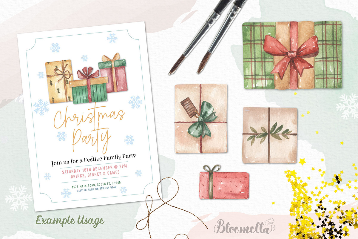 Watercolour Christmas Gifts Presents, an Object Graphic by Bloomella (Photo 3 of 6)