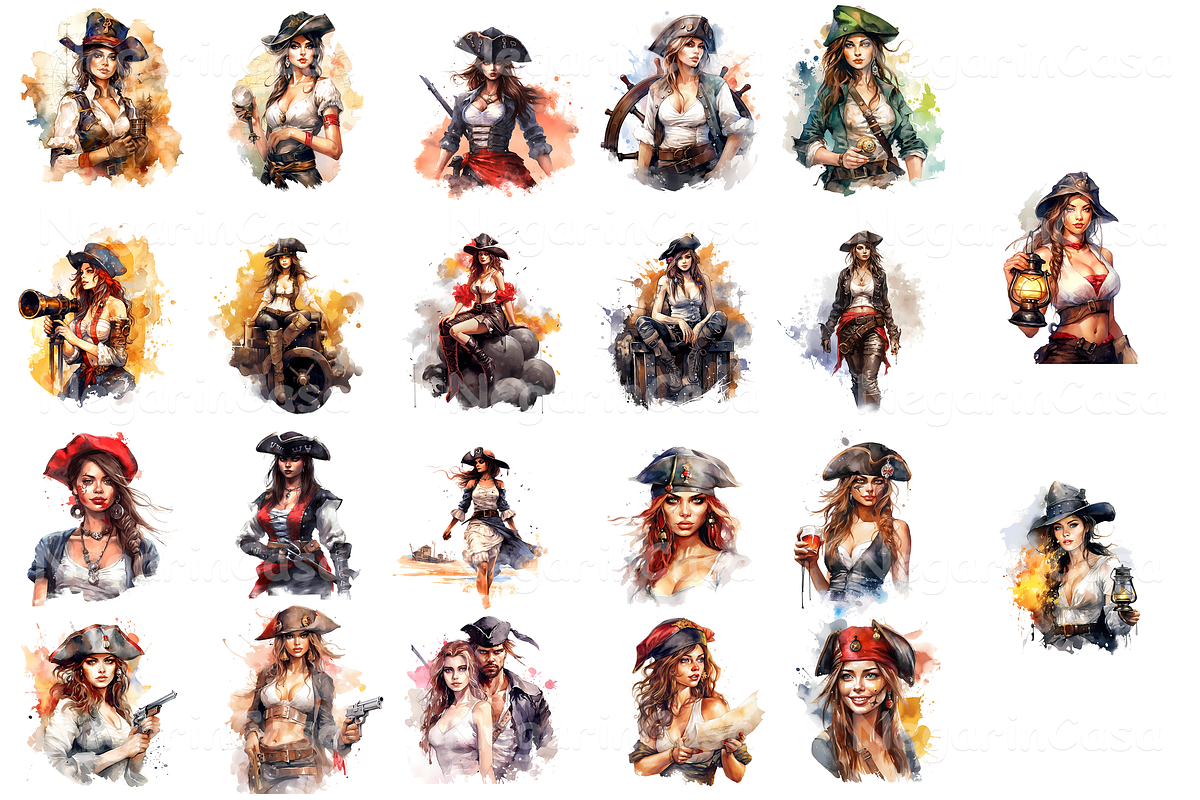 Watercolor Sexy Pirate Girl clipart, an Object Graphic by Negarin Digital Art (Photo 4 of 5)