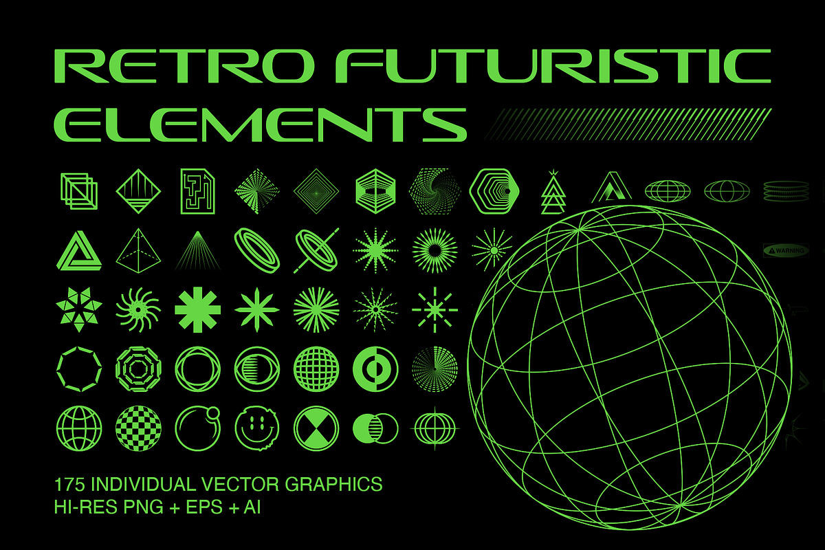 Retro Futuristic Elements, an Object Graphic by The Fake PNG (Photo 1 of 11)