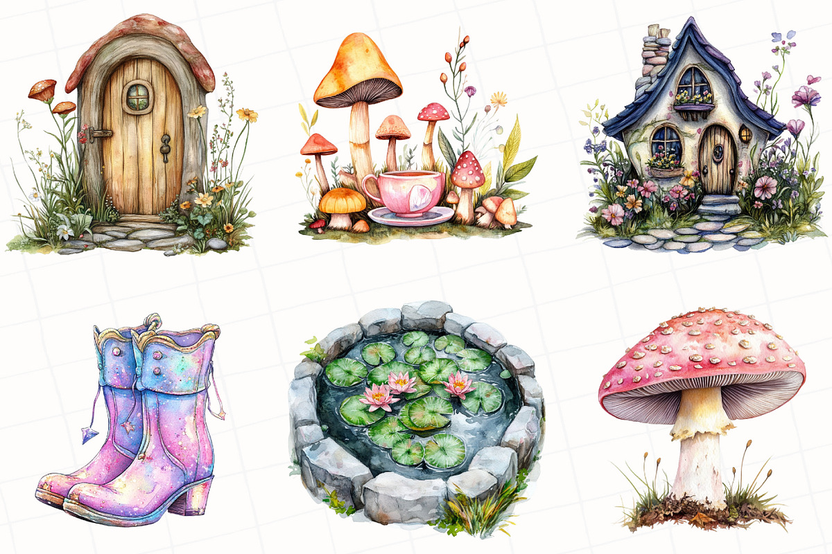 Fairy Garden Watercolor Clipart, an Illustration by OK Design (Photo 5 of 5)