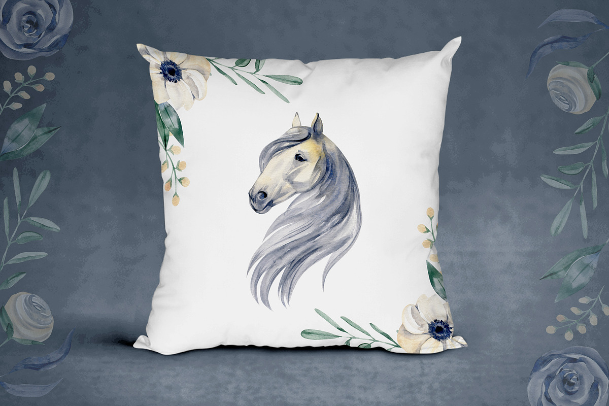 Watercolor horses and flowers, an Animal Illustration by NataliMiasStore (Photo 4 of 6)