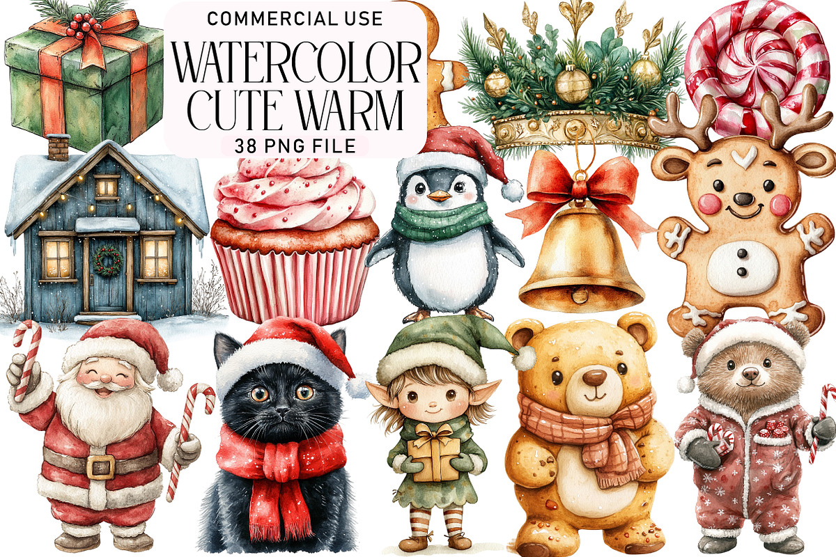 Watercolor Cute Warm Christmas Clipa, an Illustration by Daily.Designs (Photo 1 of 5)